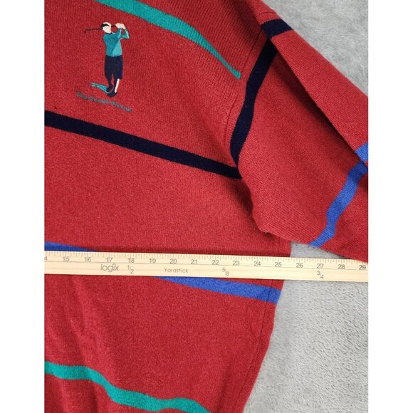 The Scotch House Sweater Mens Large Red Striped Embroidered Golfer Vintage Wool - Picture 4 of 11